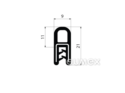 Profil U-PIRELI mit Metallverstärkung mit oberer Dichtung A1512/4,60°ShA,U-EPDM, Bauch-EPDM, schwarz, 
